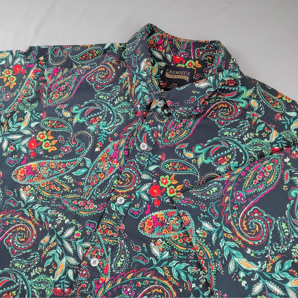 Cremieux Button Down Shirt Mens 2XB Paisley Print Short Sleeve Stretch Cotton